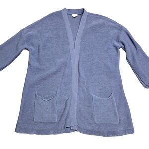J Jill Periwinkle Blue Knit Cardigan Sweater Open Front Pockets Size L